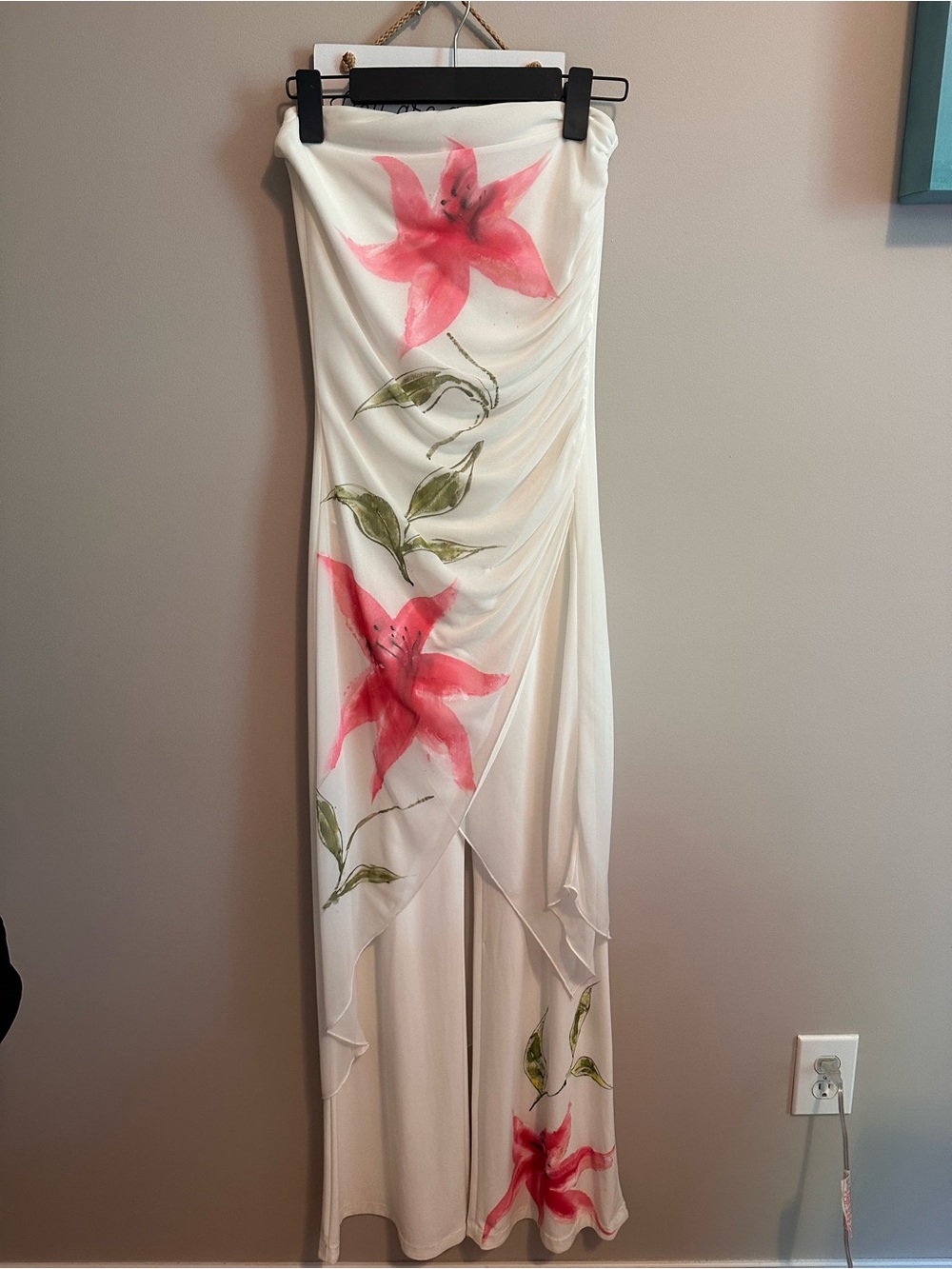 White Strapless Jumpsuit with Pink Floral Print